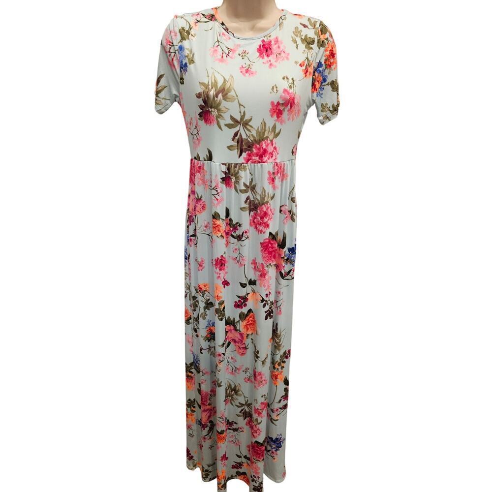 NWT PinkBlush Mint Rose summer Maternity Maxi Dress w/ pockets S cottagecore NEW